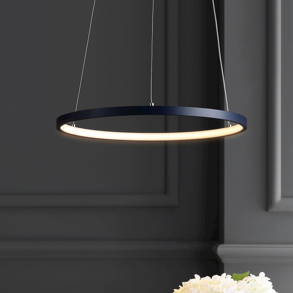 Brice 15.75" Modern Metal Round Dimmable Integrated LED Pendant, Navy. Picture 7