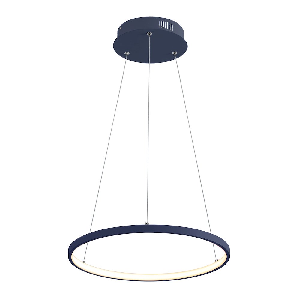 Brice 15.75" Modern Metal Round Dimmable Integrated LED Pendant, Navy. Picture 1