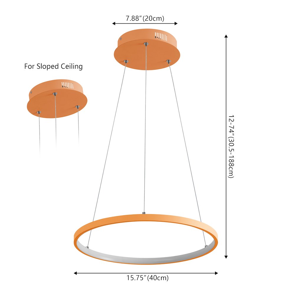 Brice 15.75" Modern Metal Round Dimmable Integrated LED Pendant, Orange. Picture 6