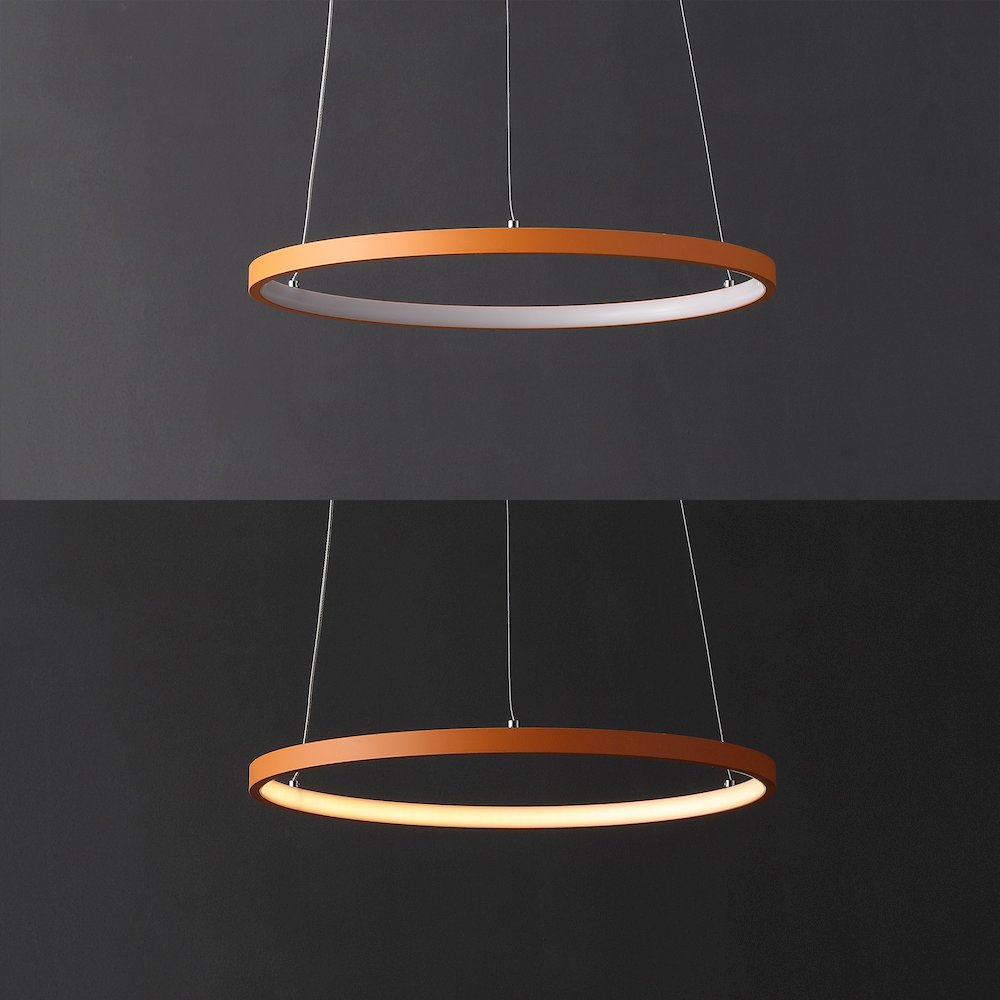 Brice 15.75" Modern Metal Round Dimmable Integrated LED Pendant, Orange. Picture 5