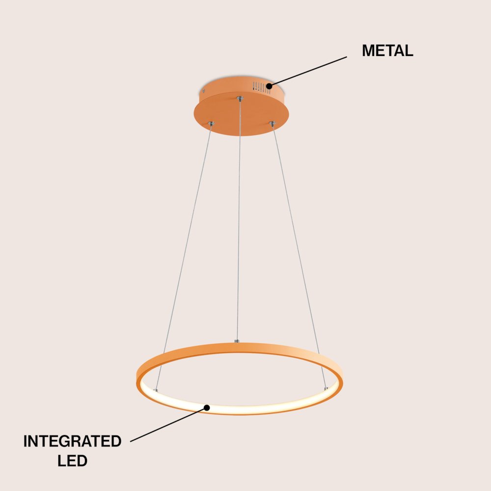 Brice 15.75" Modern Metal Round Dimmable Integrated LED Pendant, Orange. Picture 3