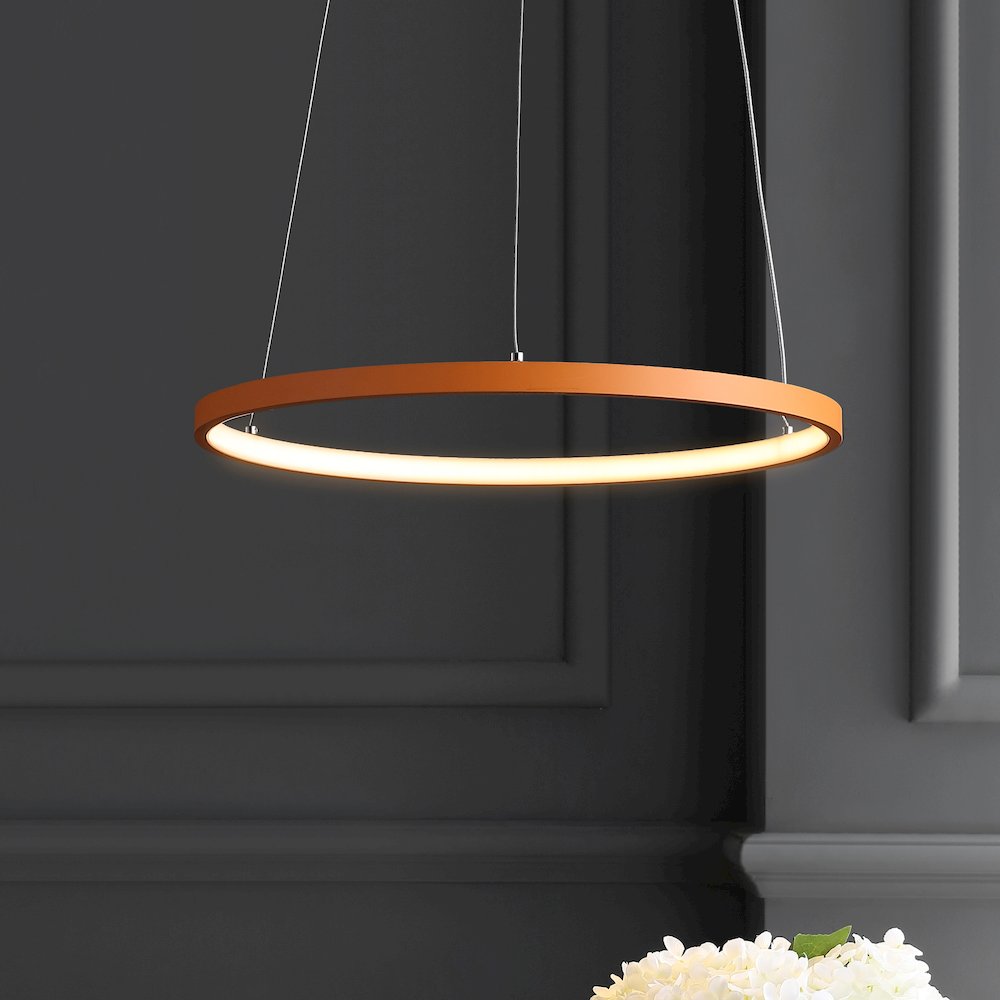 Brice 15.75" Modern Metal Round Dimmable Integrated LED Pendant, Orange. Picture 7