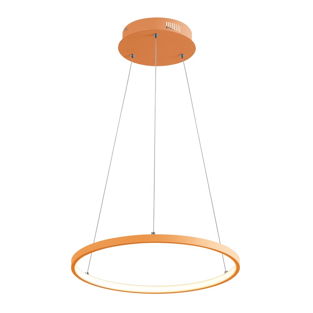 Brice 15.75" Modern Metal Round Dimmable Integrated LED Pendant, Orange. Picture 1