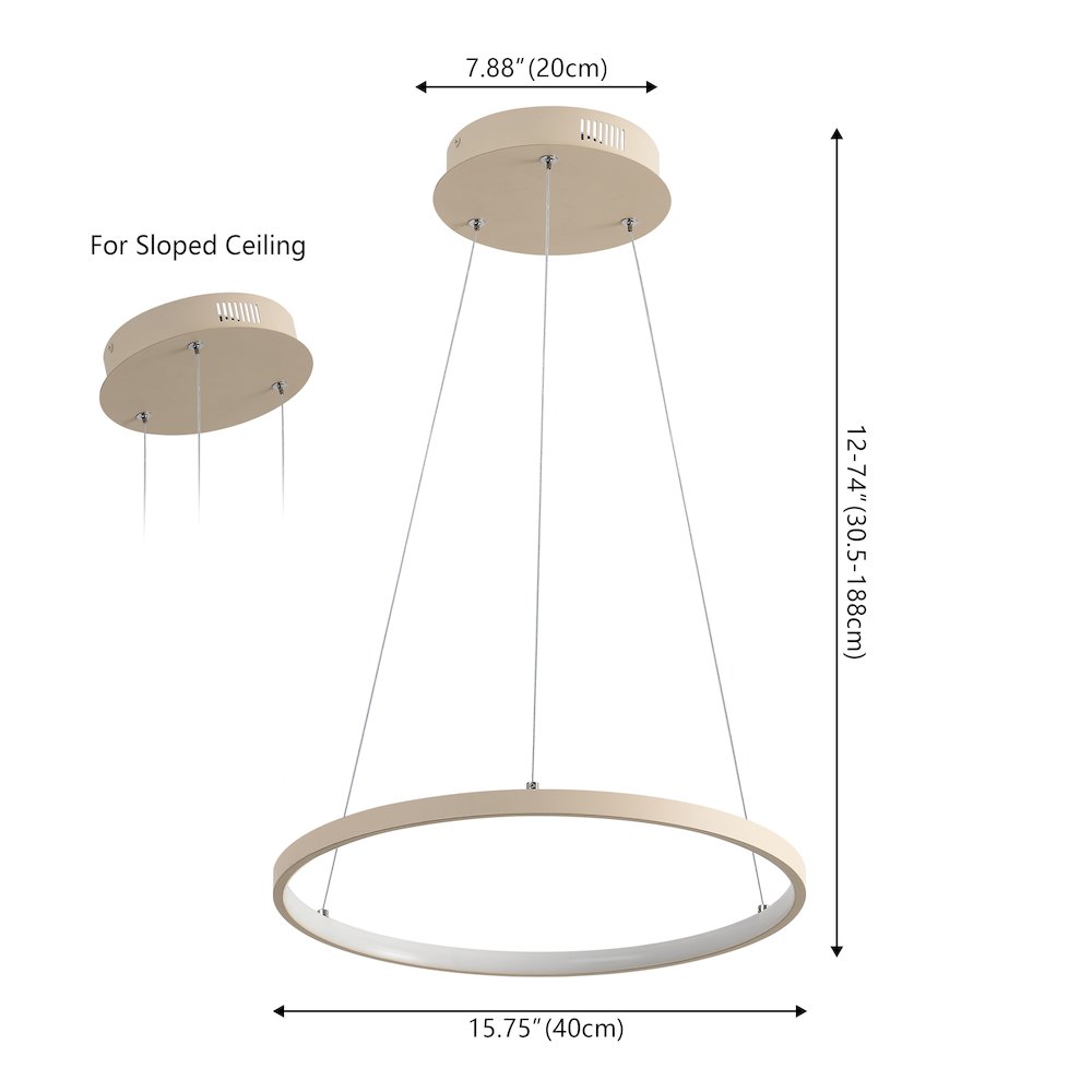Brice 15.75" Modern Metal Round Dimmable Integrated LED Pendant, Beige. Picture 6