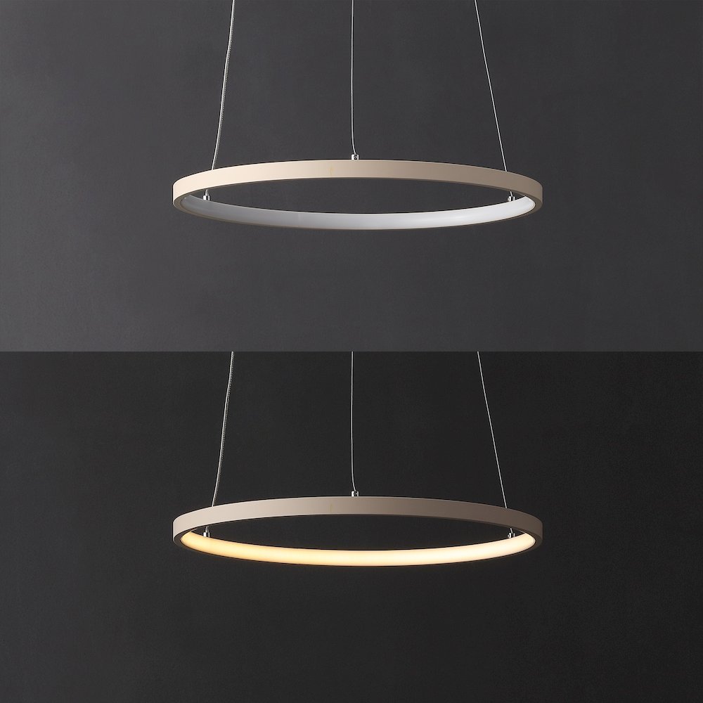 Brice 15.75" Modern Metal Round Dimmable Integrated LED Pendant, Beige. Picture 5
