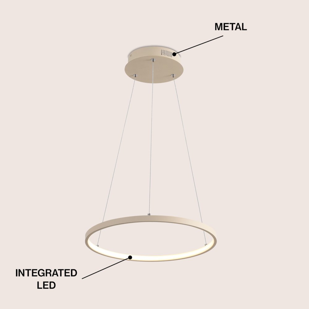 Brice 15.75" Modern Metal Round Dimmable Integrated LED Pendant, Beige. Picture 3