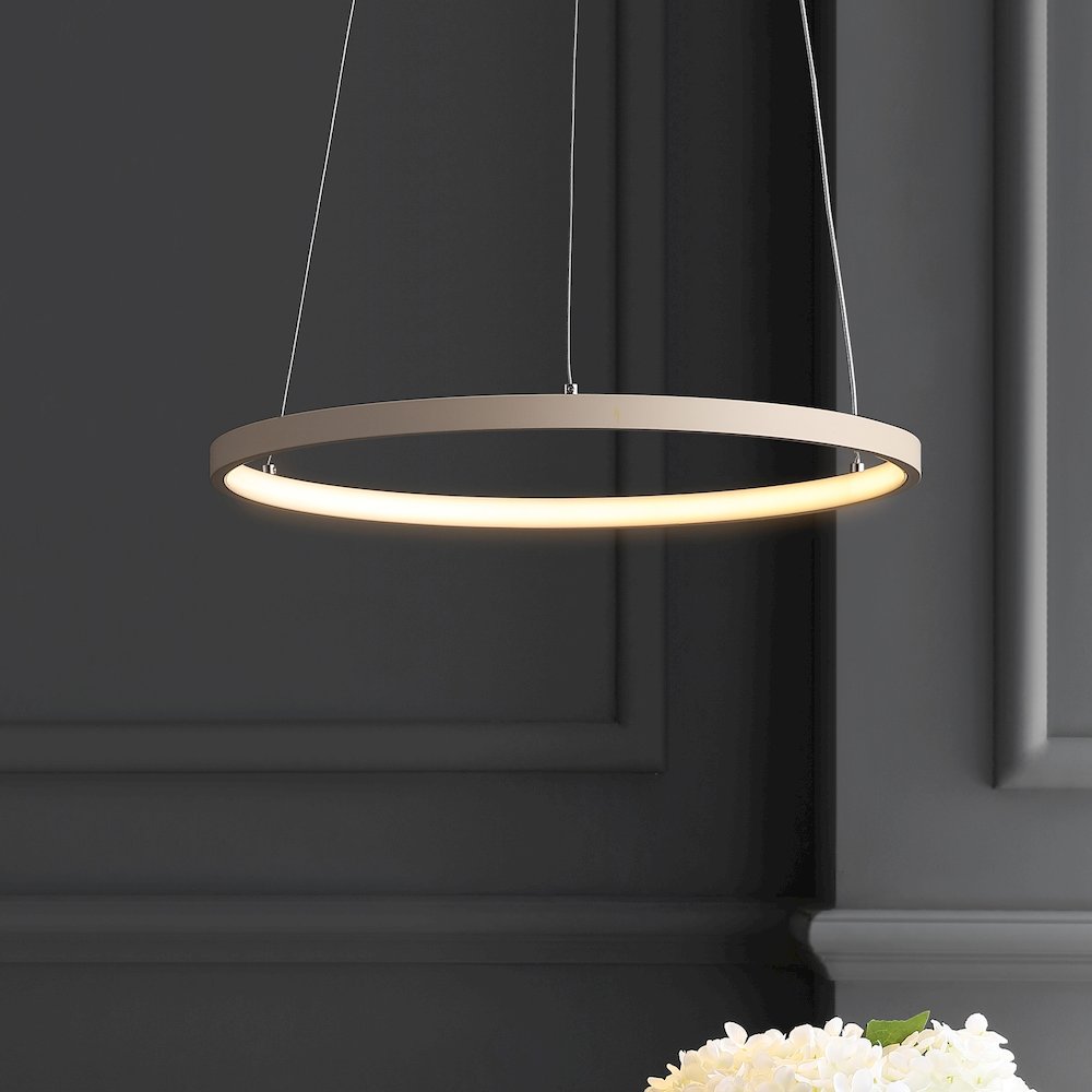 Brice 15.75" Modern Metal Round Dimmable Integrated LED Pendant, Beige. Picture 7