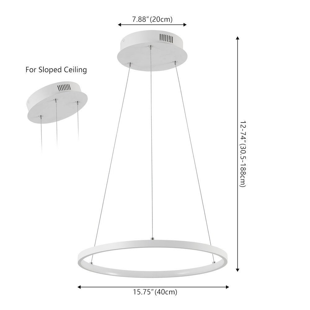 Brice 15.75" Modern Metal Round Dimmable Integrated LED Pendant, Matte White. Picture 6