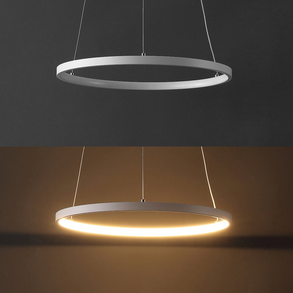 Brice 15.75" Modern Metal Round Dimmable Integrated LED Pendant, Matte White. Picture 5