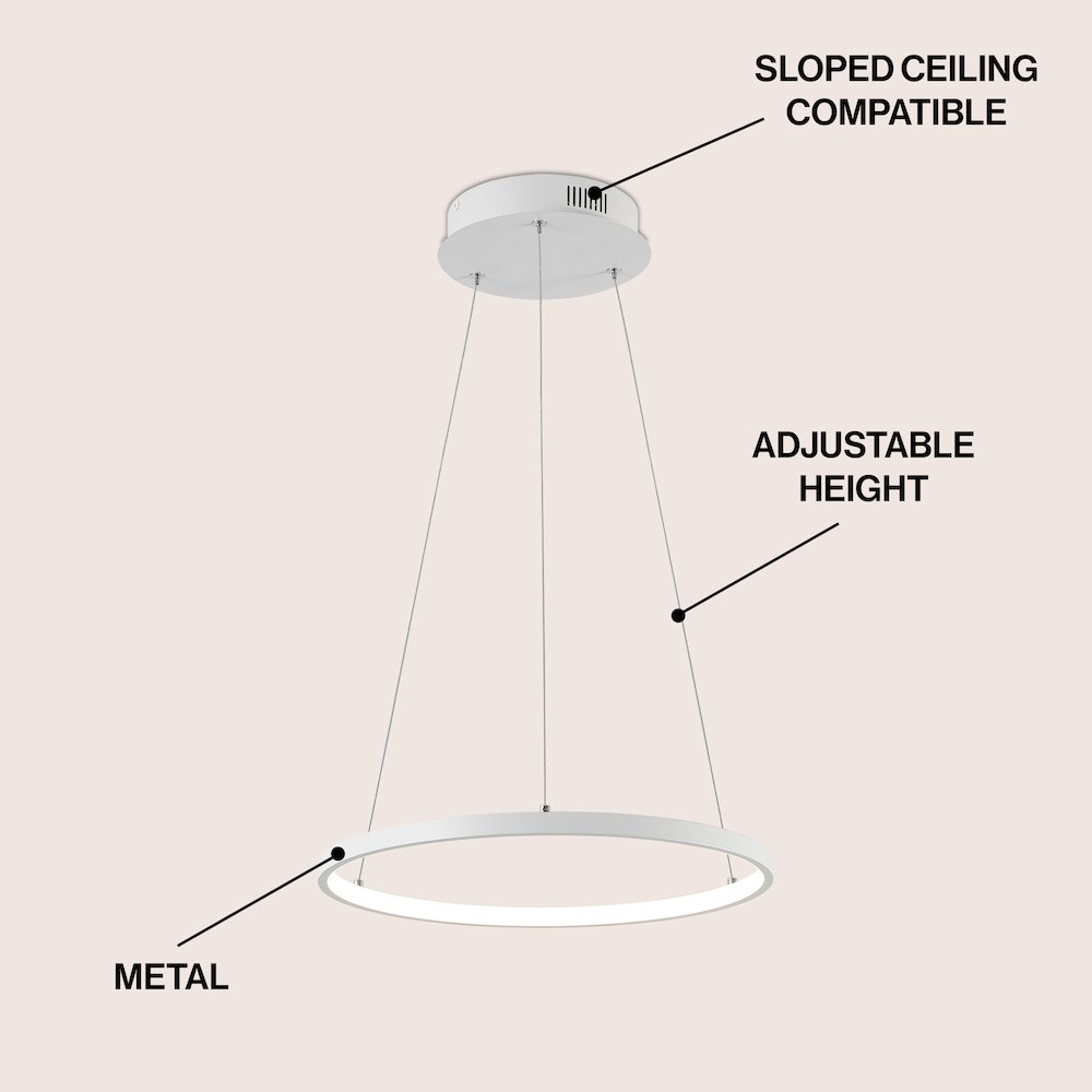 Brice 15.75" Modern Metal Round Dimmable Integrated LED Pendant, Matte White. Picture 3