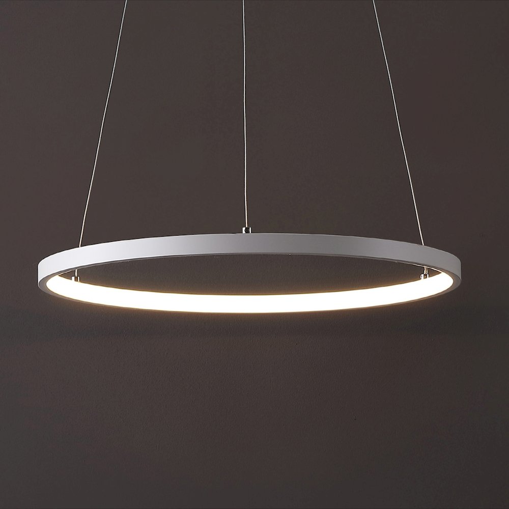 Brice 15.75" Modern Metal Round Dimmable Integrated LED Pendant, Matte White. Picture 7