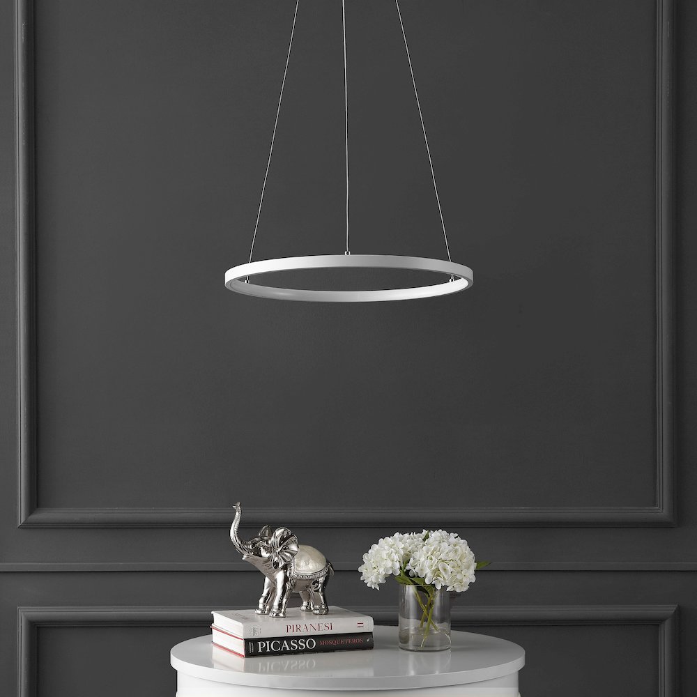 Brice 15.75" Modern Metal Round Dimmable Integrated LED Pendant, Matte White. Picture 2