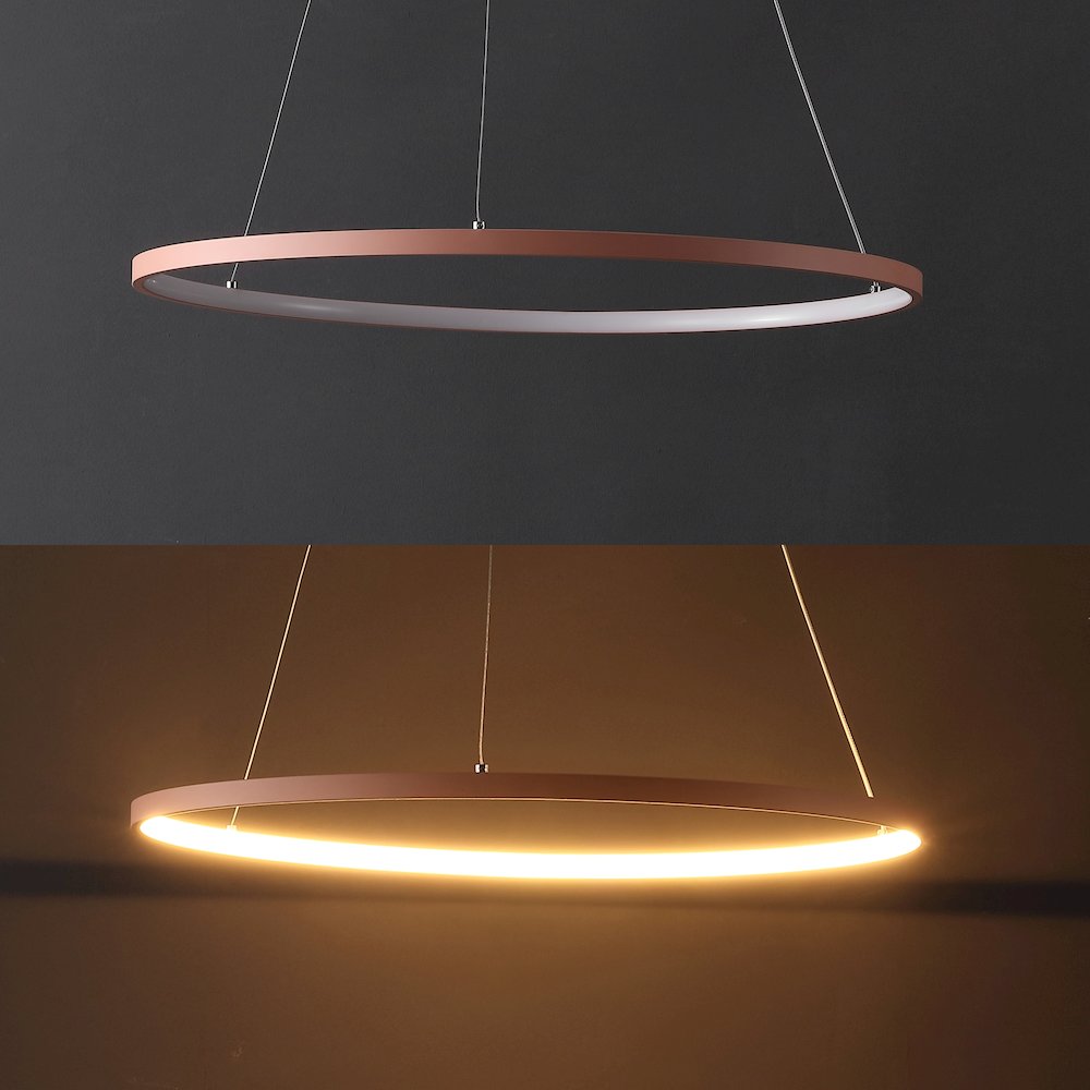 Brice 23.75" Modern Metal Round Dimmable Integrated LED Pendant, Matte Pink. Picture 5