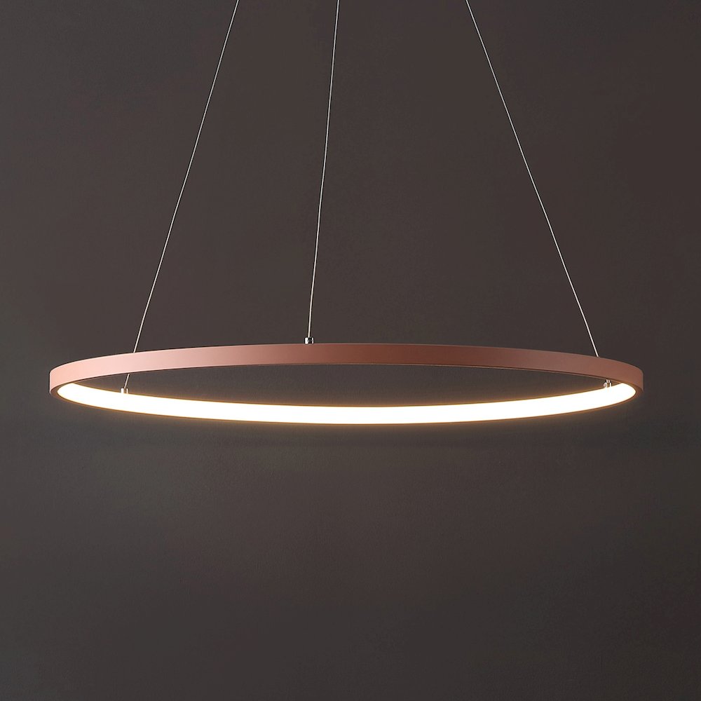 Brice 23.75" Modern Metal Round Dimmable Integrated LED Pendant, Matte Pink. Picture 7