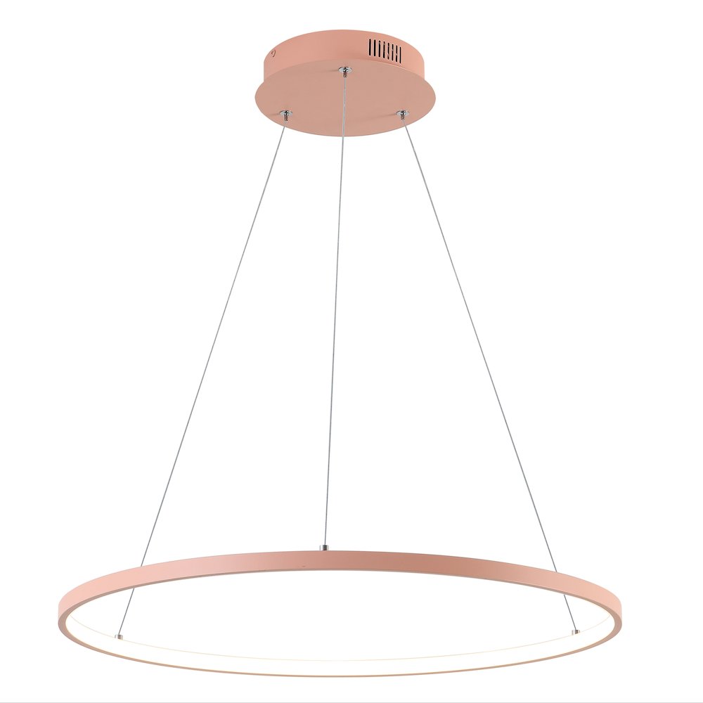Brice 23.75" Modern Metal Round Dimmable Integrated LED Pendant, Matte Pink. Picture 1