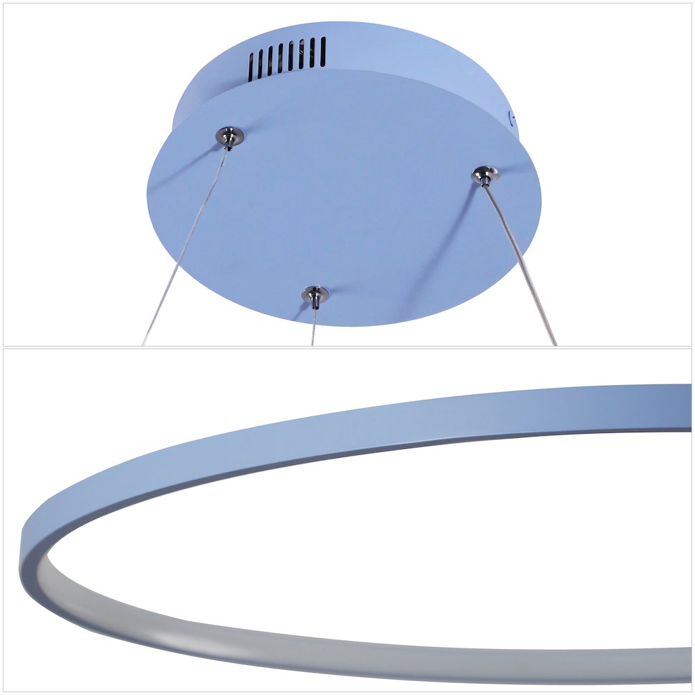 Brice 23.75" Modern Metal Round Dimmable Integrated LED Pendant, Blue. Picture 4