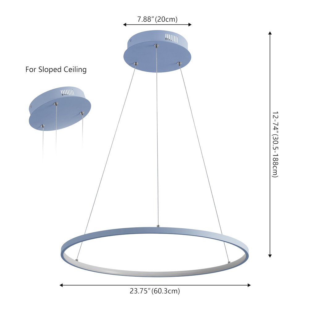 Brice 23.75" Modern Metal Round Dimmable Integrated LED Pendant, Blue. Picture 6