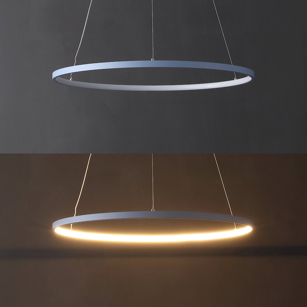 Brice 23.75" Modern Metal Round Dimmable Integrated LED Pendant, Blue. Picture 5
