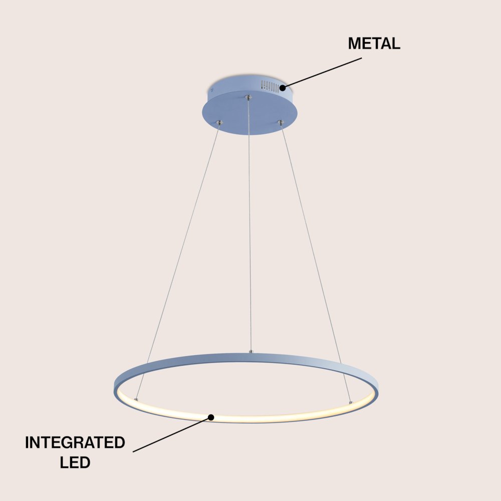 Brice 23.75" Modern Metal Round Dimmable Integrated LED Pendant, Blue. Picture 3