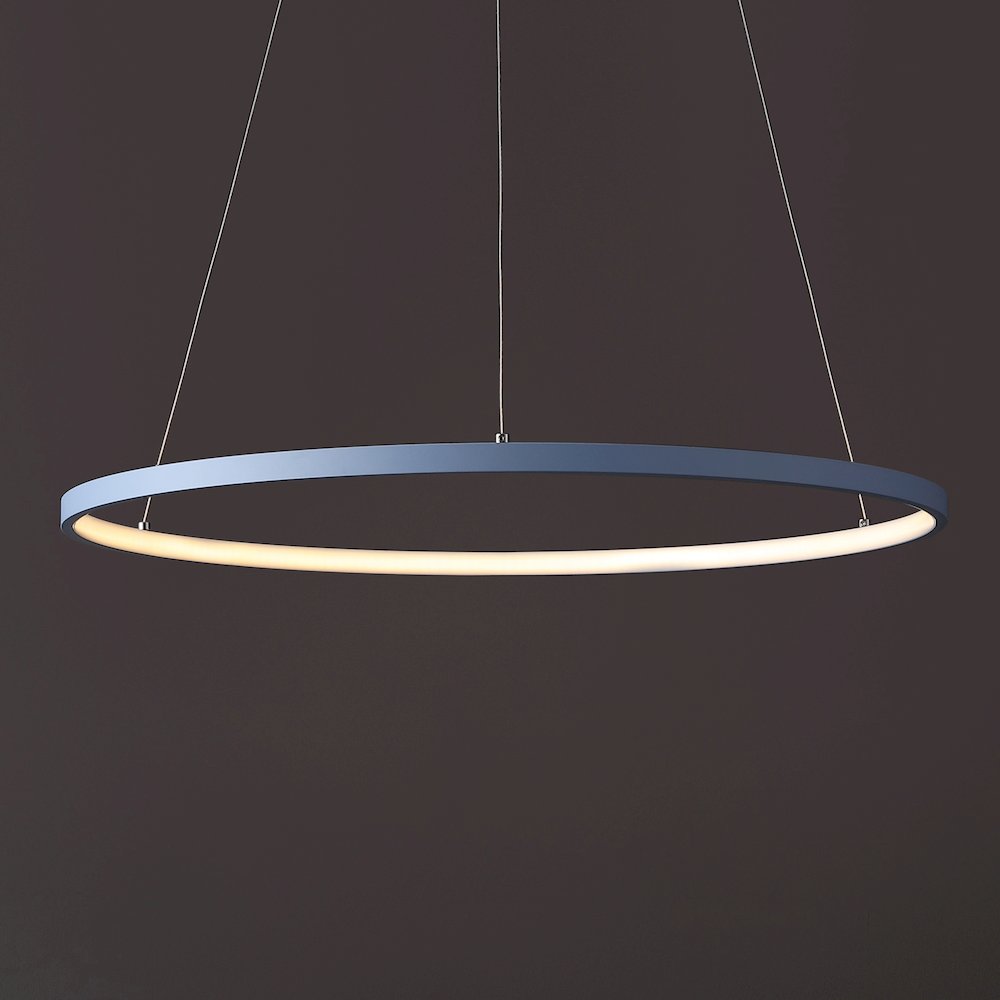 Brice 23.75" Modern Metal Round Dimmable Integrated LED Pendant, Blue. Picture 7