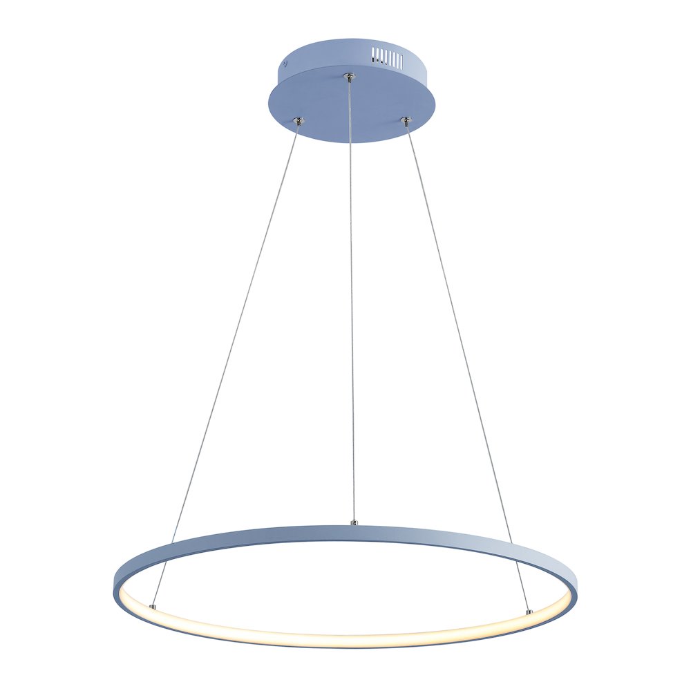 Brice 23.75" Modern Metal Round Dimmable Integrated LED Pendant, Blue. Picture 1