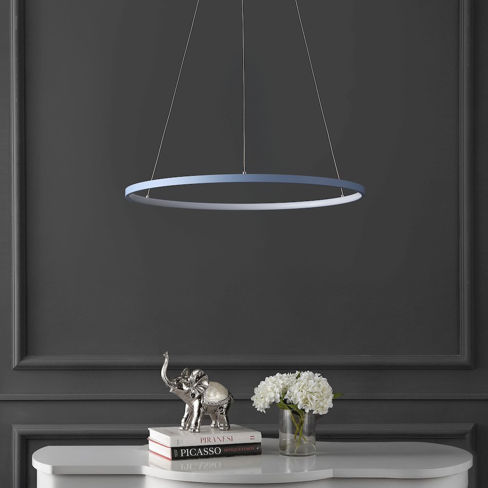 Brice 23.75" Modern Metal Round Dimmable Integrated LED Pendant, Blue. Picture 2
