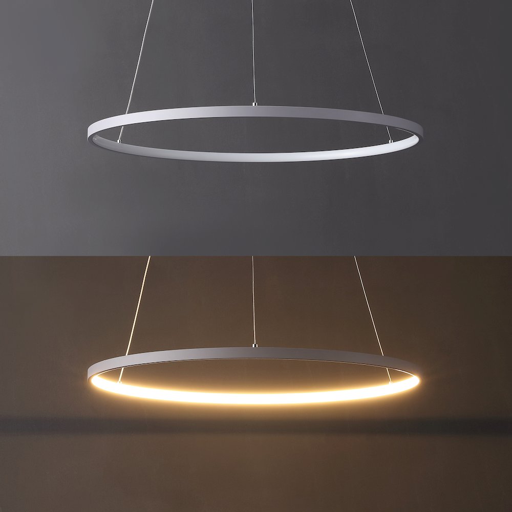 Brice 23.75" Modern Metal Round Dimmable Integrated LED Pendant, Gray. Picture 5