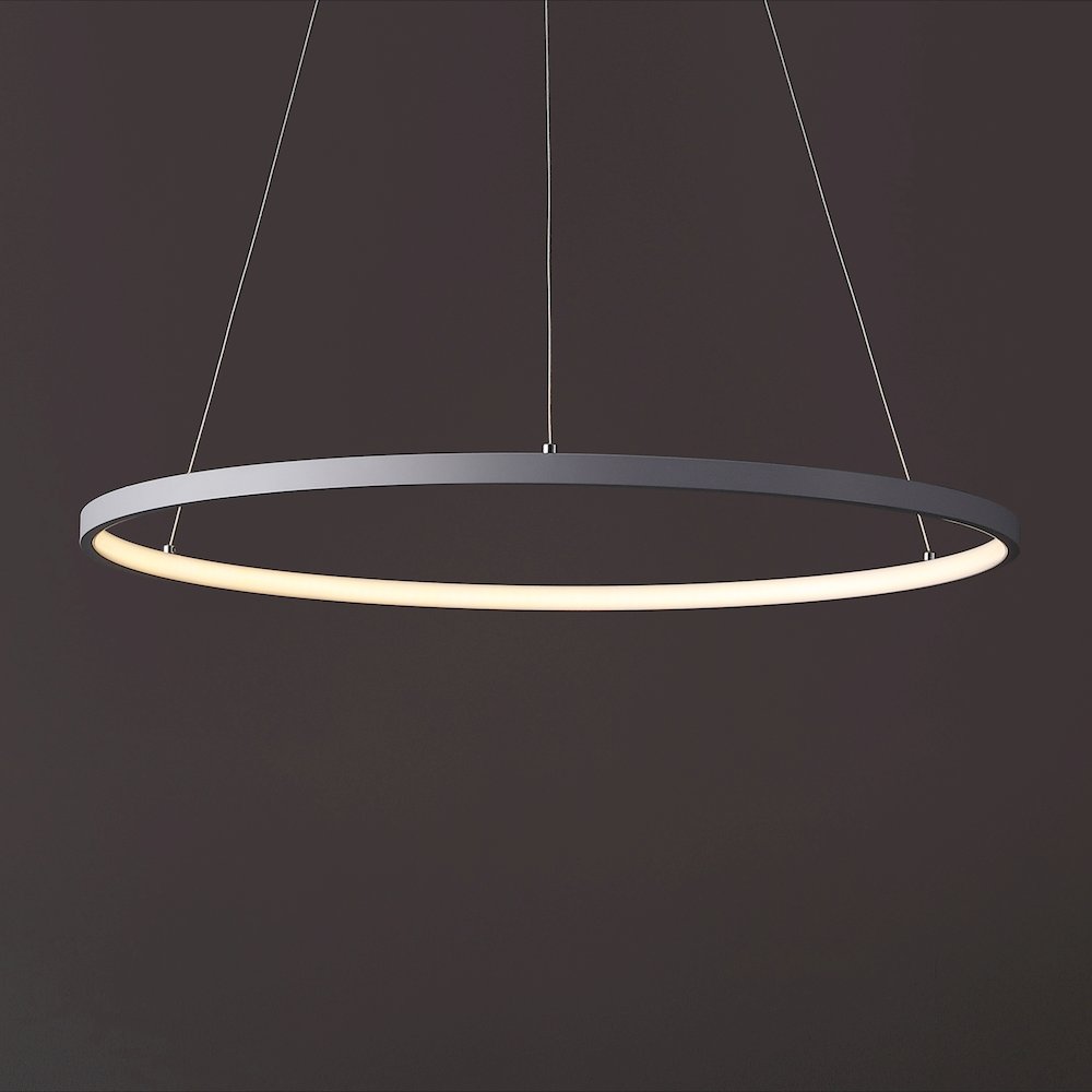 Brice 23.75" Modern Metal Round Dimmable Integrated LED Pendant, Gray. Picture 7