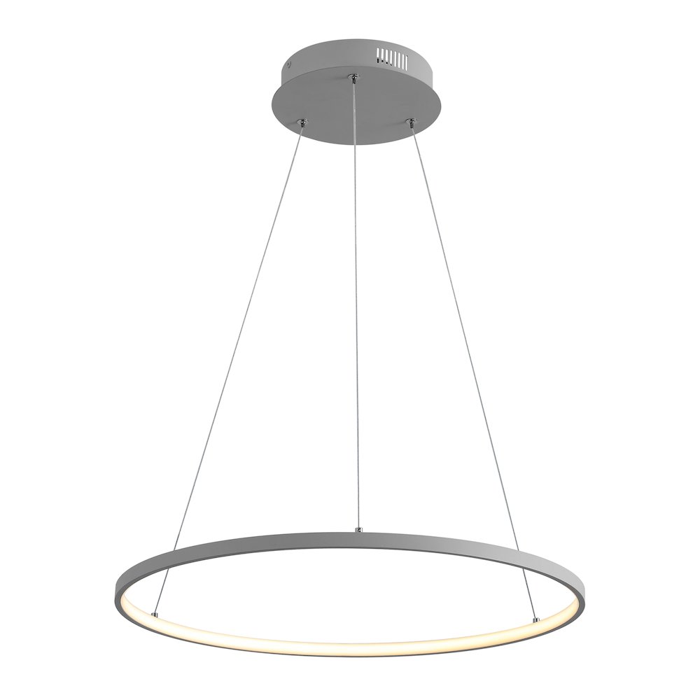 Brice 23.75" Modern Metal Round Dimmable Integrated LED Pendant, Gray. Picture 1