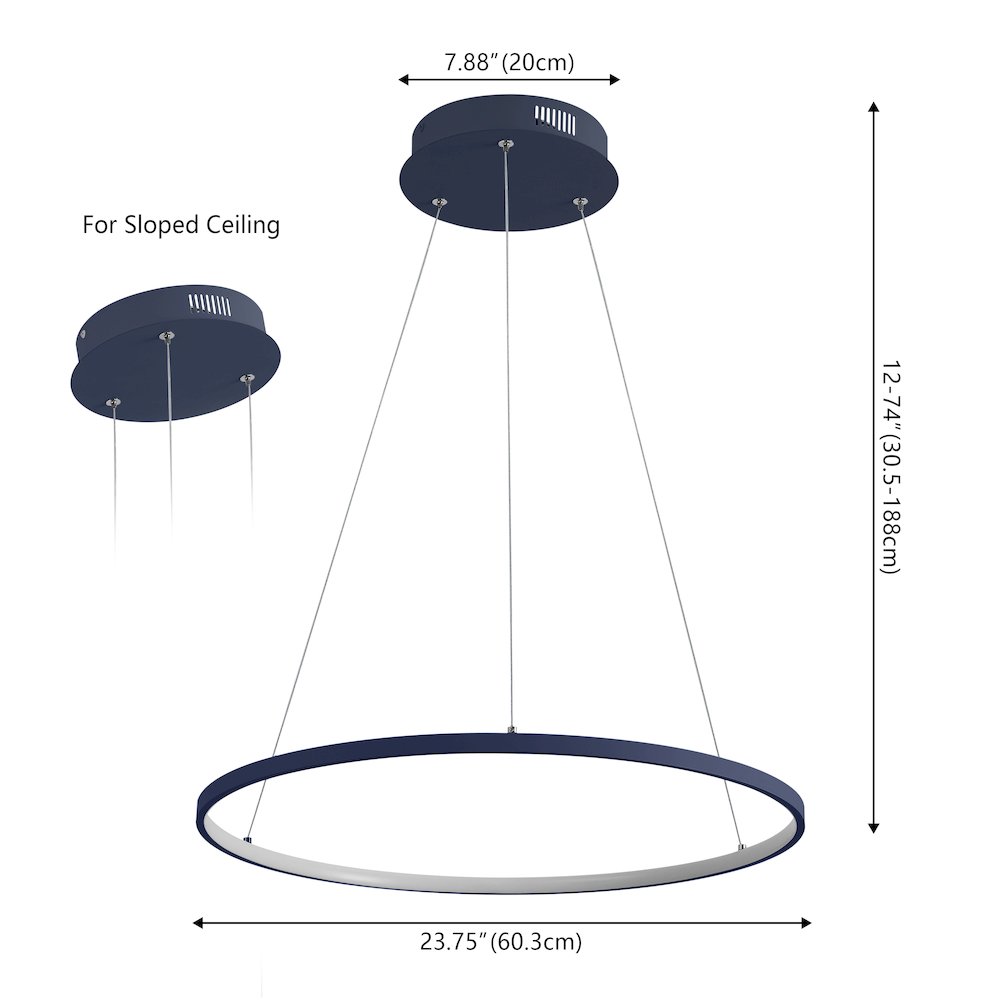 Brice 23.75" Modern Metal Round Dimmable Integrated LED Pendant, Navy. Picture 6