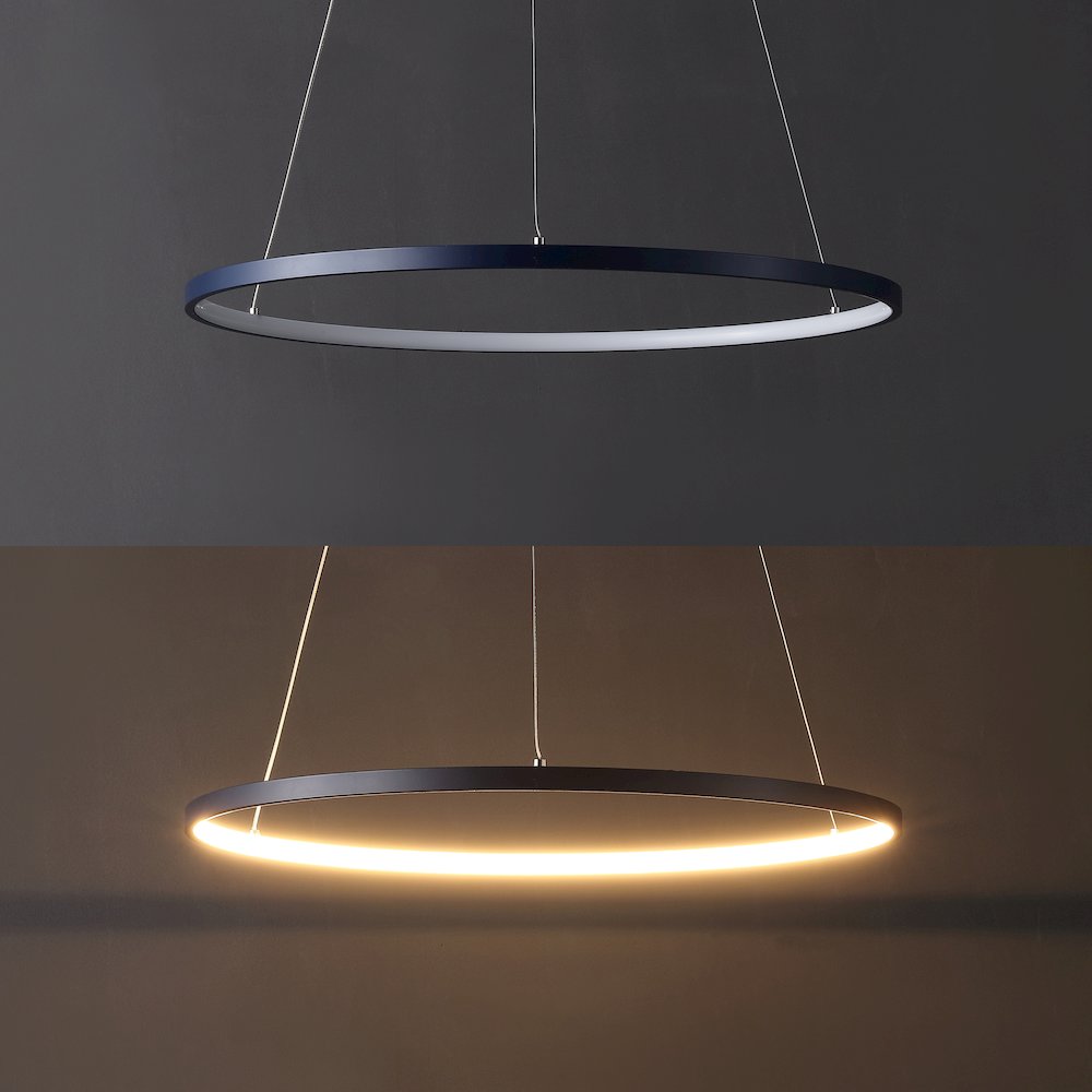 Brice 23.75" Modern Metal Round Dimmable Integrated LED Pendant, Navy. Picture 5