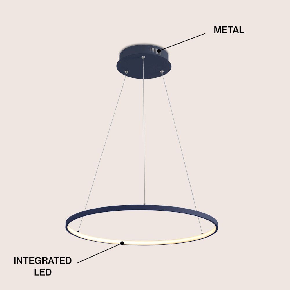 Brice 23.75" Modern Metal Round Dimmable Integrated LED Pendant, Navy. Picture 3