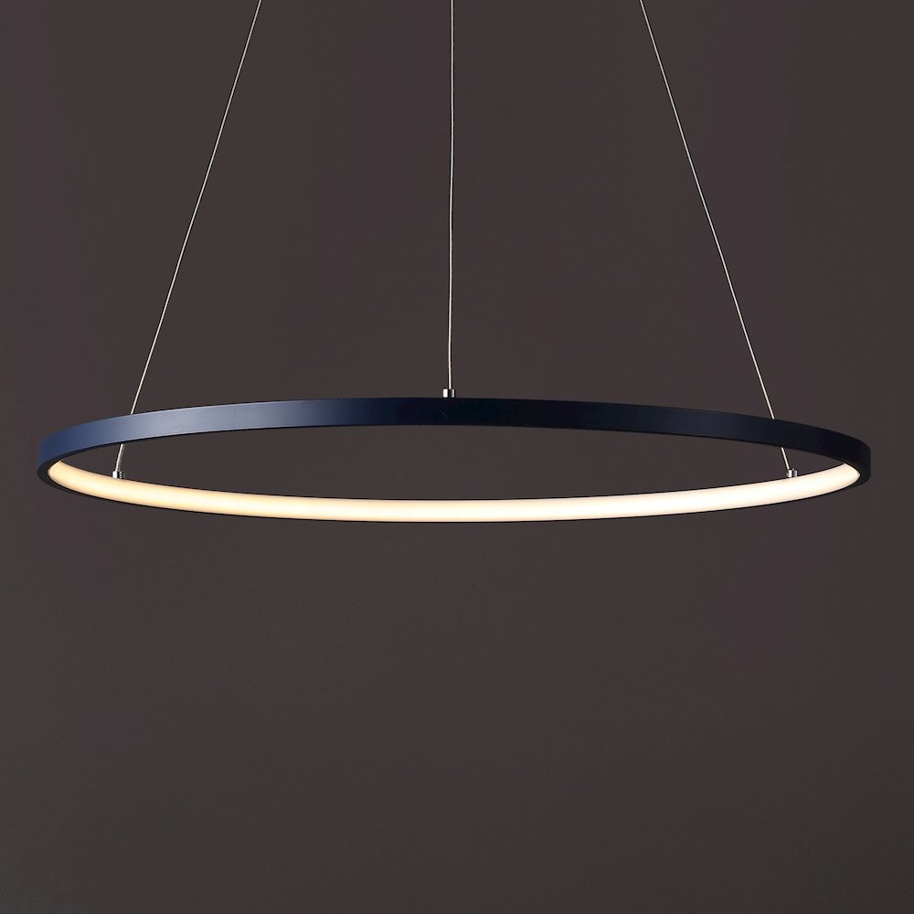 Brice 23.75" Modern Metal Round Dimmable Integrated LED Pendant, Navy. Picture 7