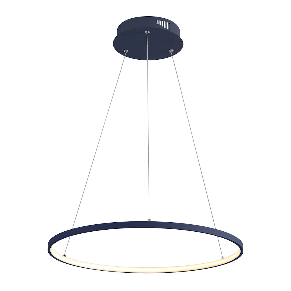 Brice 23.75" Modern Metal Round Dimmable Integrated LED Pendant, Navy. Picture 1