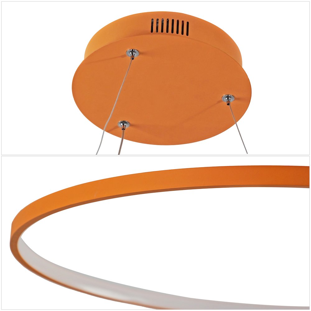 Brice 23.75" Modern Metal Round Dimmable Integrated LED Pendant, Orange. Picture 4