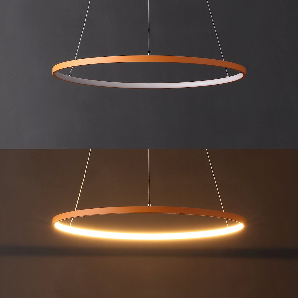Brice 23.75" Modern Metal Round Dimmable Integrated LED Pendant, Orange. Picture 5