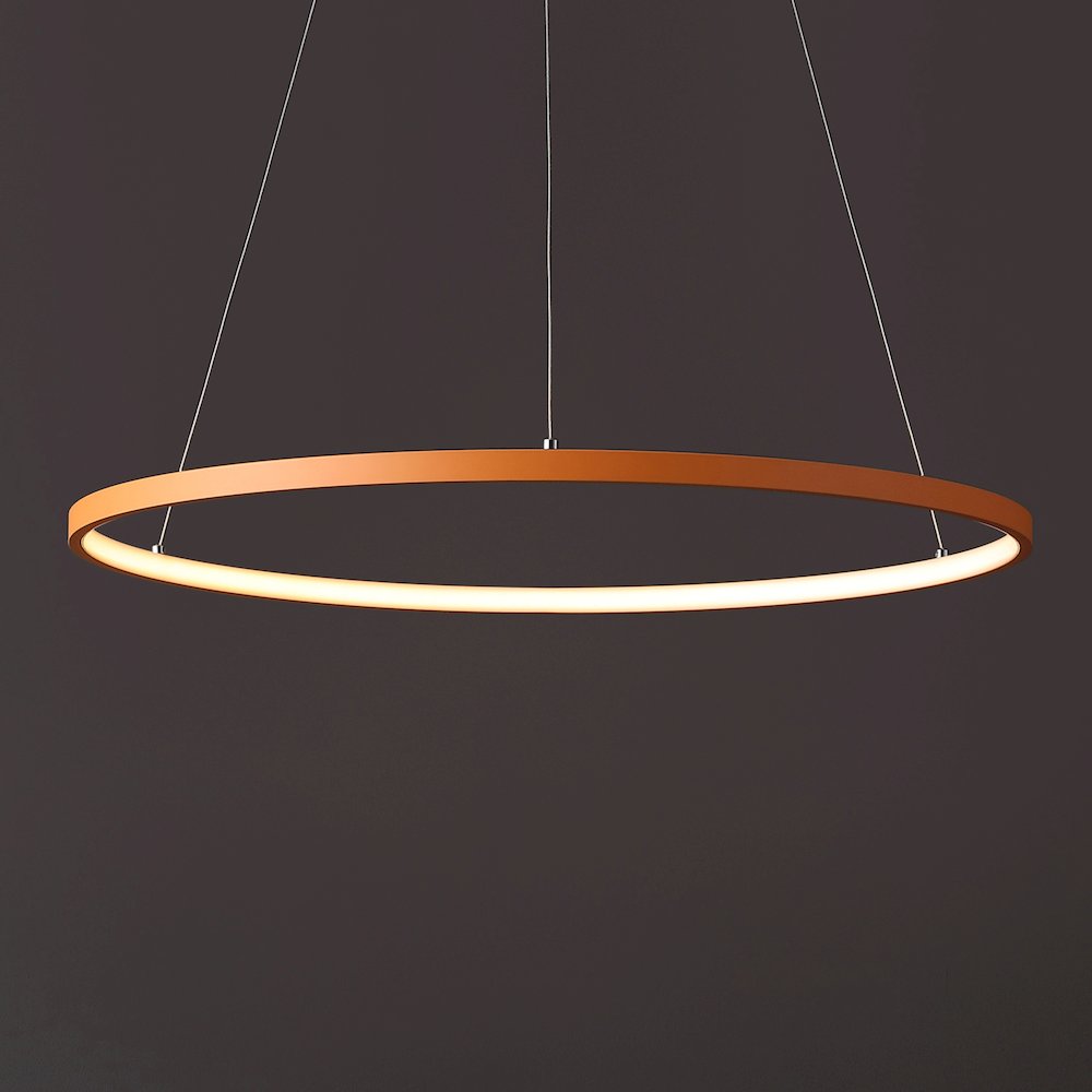 Brice 23.75" Modern Metal Round Dimmable Integrated LED Pendant, Orange. Picture 7