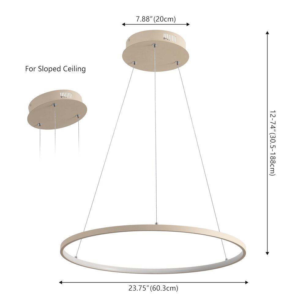 Brice 23.75" Modern Metal Round Dimmable Integrated LED Pendant, Beige. Picture 6