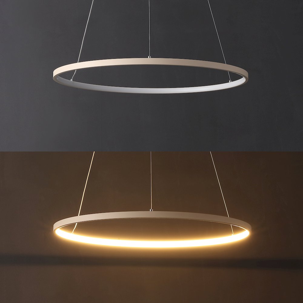 Brice 23.75" Modern Metal Round Dimmable Integrated LED Pendant, Beige. Picture 5