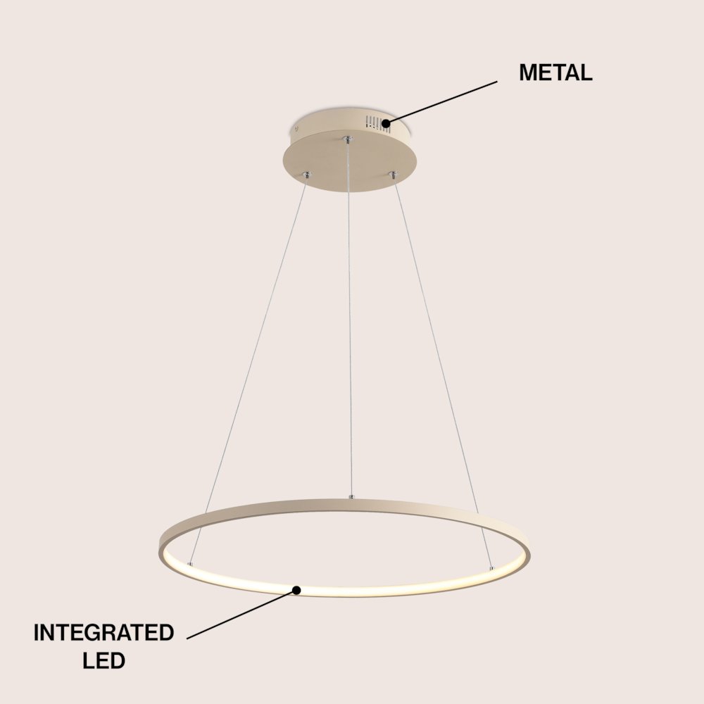 Brice 23.75" Modern Metal Round Dimmable Integrated LED Pendant, Beige. Picture 3