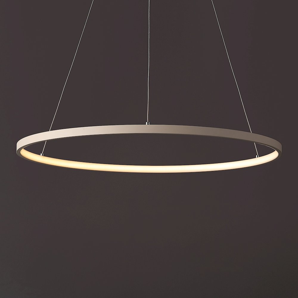 Brice 23.75" Modern Metal Round Dimmable Integrated LED Pendant, Beige. Picture 7