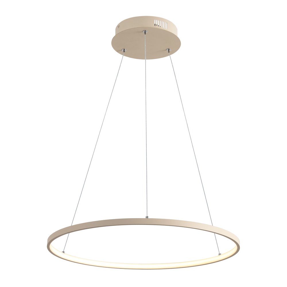Brice 23.75" Modern Metal Round Dimmable Integrated LED Pendant, Beige. Picture 1
