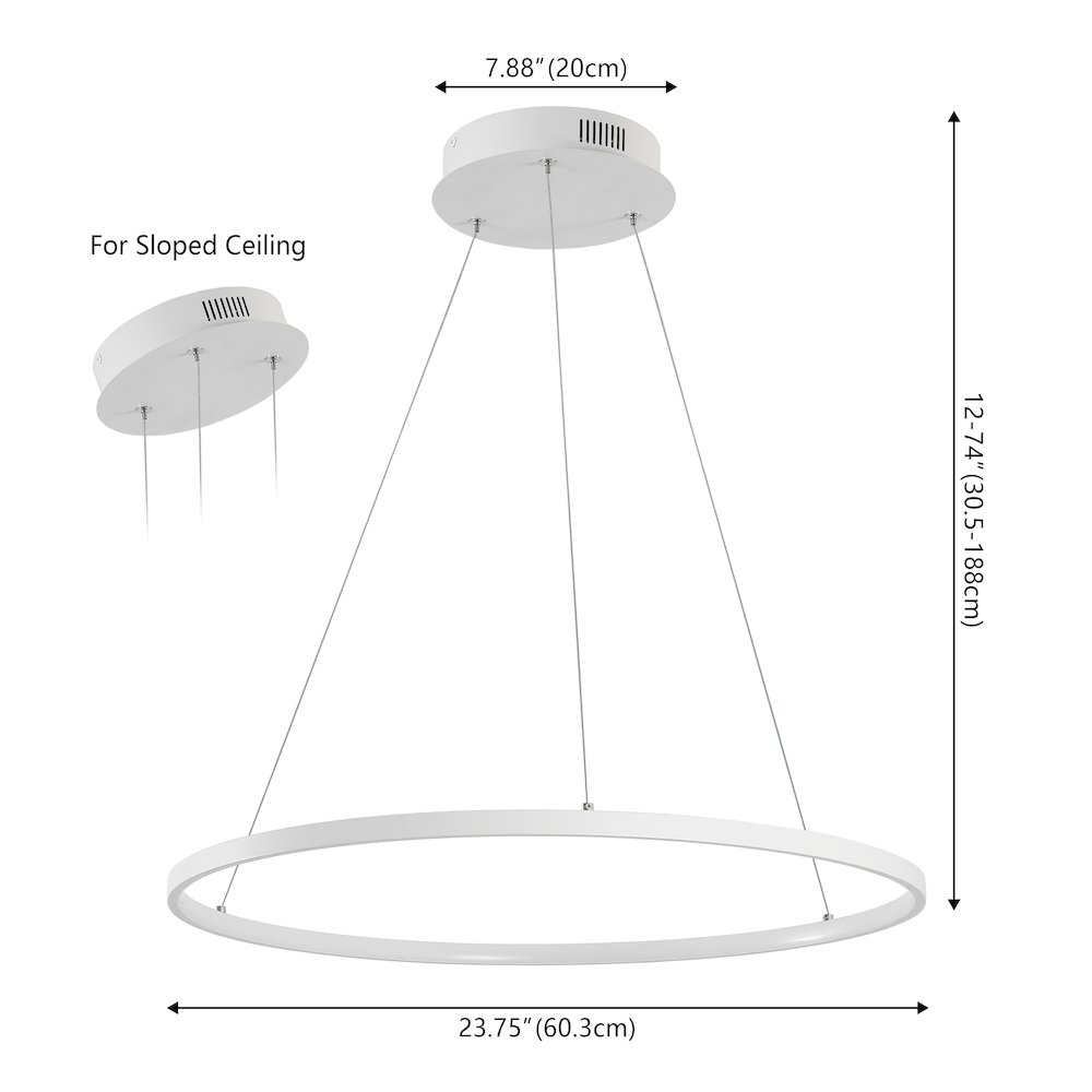 Brice 23.75" Modern Metal Round Dimmable Integrated LED Pendant, Matte White. Picture 6