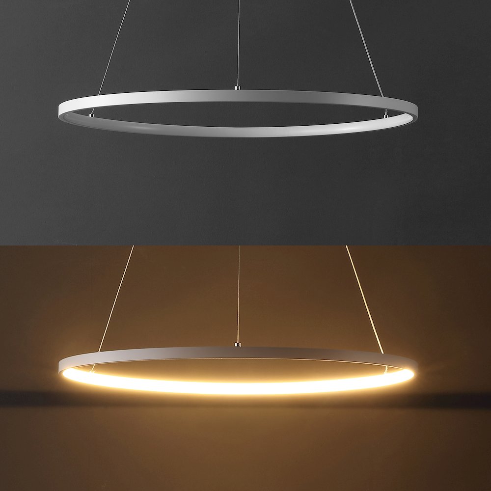 Brice 23.75" Modern Metal Round Dimmable Integrated LED Pendant, Matte White. Picture 5