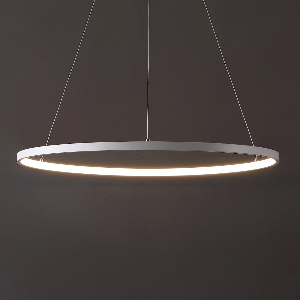 Brice 23.75" Modern Metal Round Dimmable Integrated LED Pendant, Matte White. Picture 7
