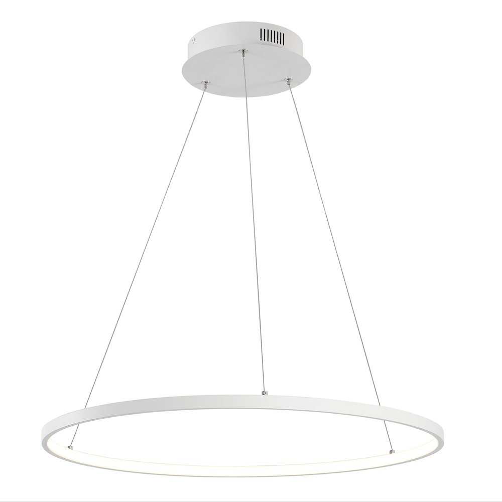 Brice 23.75" Modern Metal Round Dimmable Integrated LED Pendant, Matte White. Picture 1