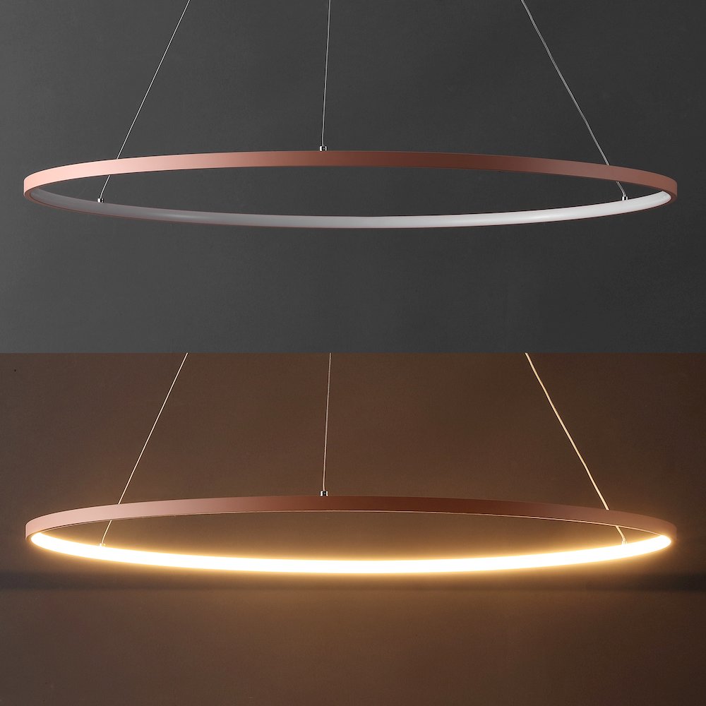 Brice 35" Modern Metal Round Dimmable Integrated LED Pendant, Matte Pink. Picture 5
