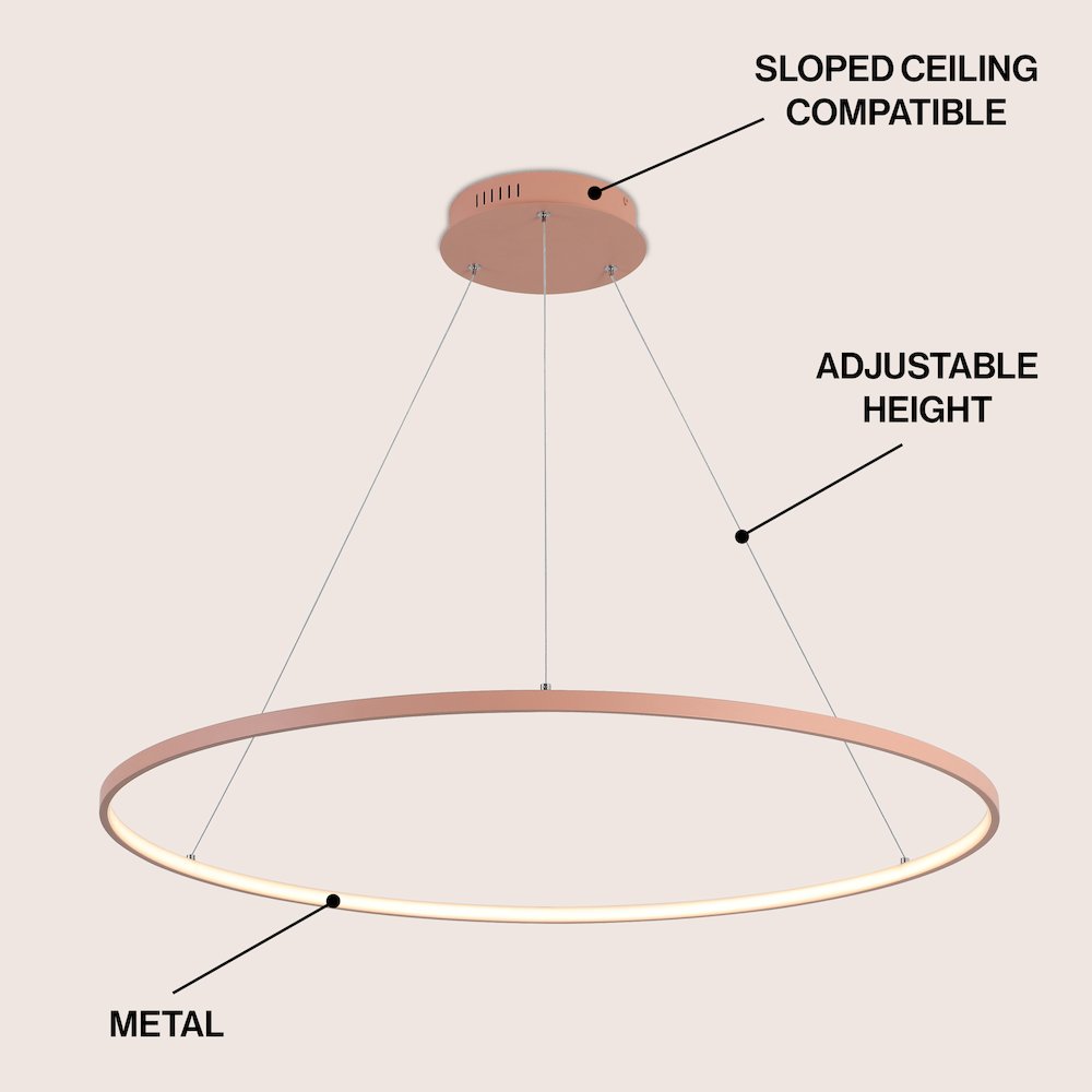Brice 35" Modern Metal Round Dimmable Integrated LED Pendant, Matte Pink. Picture 3