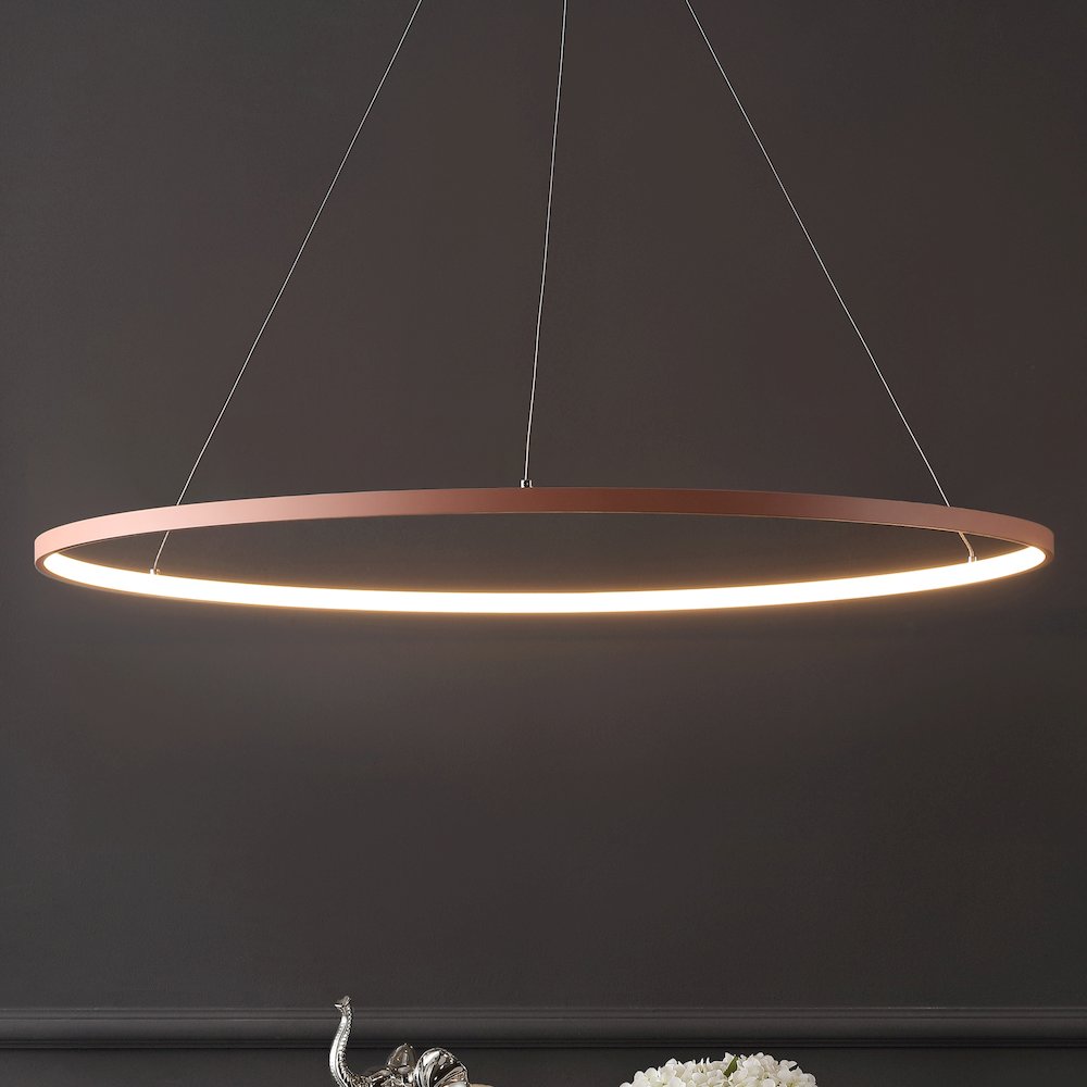 Brice 35" Modern Metal Round Dimmable Integrated LED Pendant, Matte Pink. Picture 7