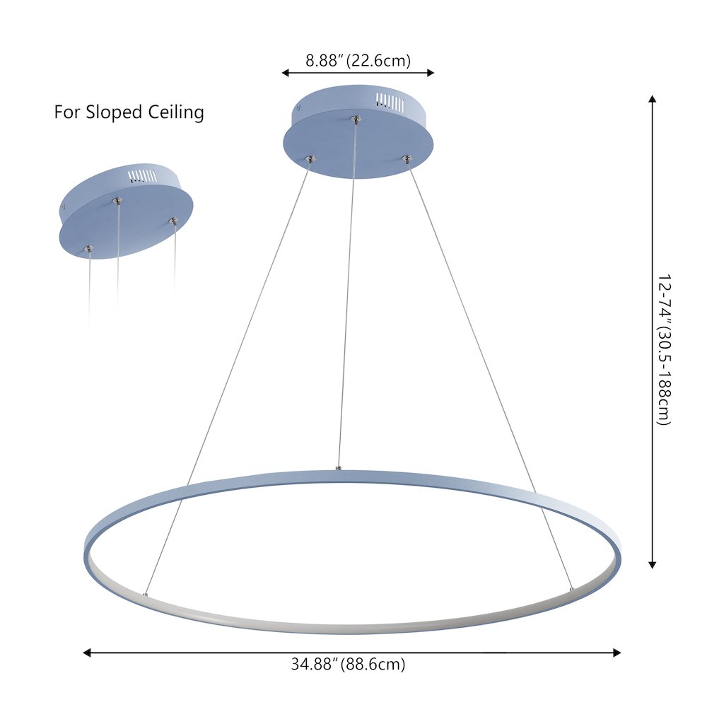 Brice 35" Modern Contemporary Metal Round Dimmable Integrated LED Pendant, Blue. Picture 6